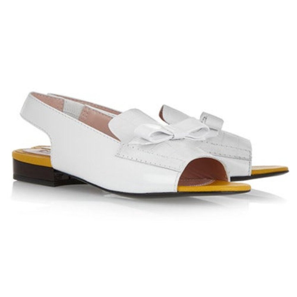 Carven White Leather Bow Peep Toe Slingback Sandals EU35 US 5 Bridal